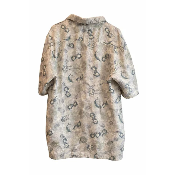 Columbia Hawaiian Fish Print Button Up Shirt Mens Large Linen Blend Tropical - Picture 3 of 5